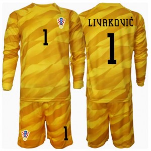 Fotbalové Dres Chorvatsko Dominik Livakovic #1 Brankářské Dětské Domácí Oblečení ME 2024 Dlouhý Rukáv (+ trenýrky)
